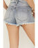 Image #4 - Vibrant Denim Light Wash High Rise Embellished Cut Off Denim Shorts , Light Wash, hi-res