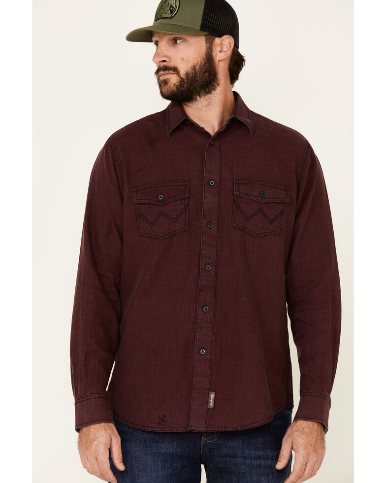 Wrangler Retro Men's Red Solid Button Long Sleeve Western Shirt , Red, hi-res