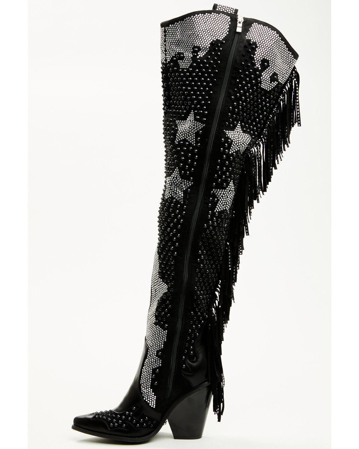 Image #3 - Azalea Wang Women's Nella Over The Knee Embellished Fringe Tall Fashion Boots - Snip Toe, Black, hi-res