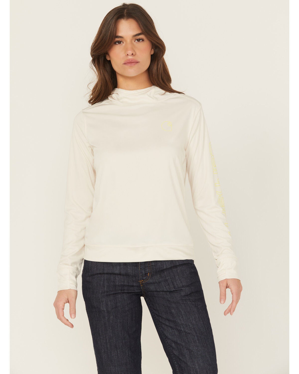 Carhartt Women's Force&reg; Sun Defender&trade; Lightweight Long Sleeve Hooded Graphic Work Shirt, White, hi-res