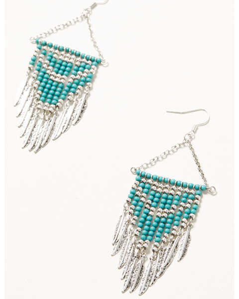 Image #2 - Idlyllwind Women's Silver & Turquoise Bluebell Leaf Fringe Earrings, Turquoise, hi-res