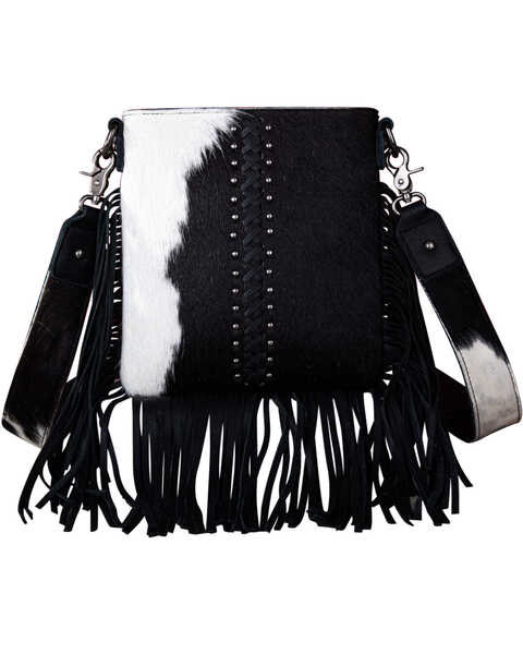 Montana West Women's Genuine Leather Hair-On Fringe Crossbody Bag , Black, hi-res