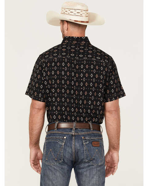 Panhandle Men's Performance Southwestern Diamond Print Short Sleeve Button Down Western Shirt , Black, hi-res