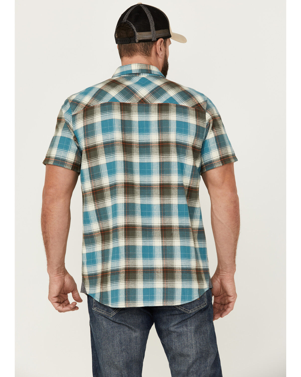 Image #4 - Brothers and Sons Men's Bonner Plaid Print Short Sleeve Button Down Western Shirt, Light Blue, hi-res