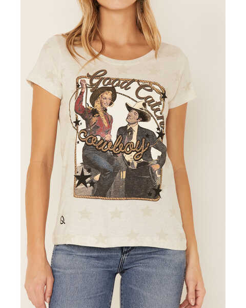 Rodeo Quincy Women's Good Catch Cowboy Graphic Star Print Short Sleeve Tee , Ivory, hi-res