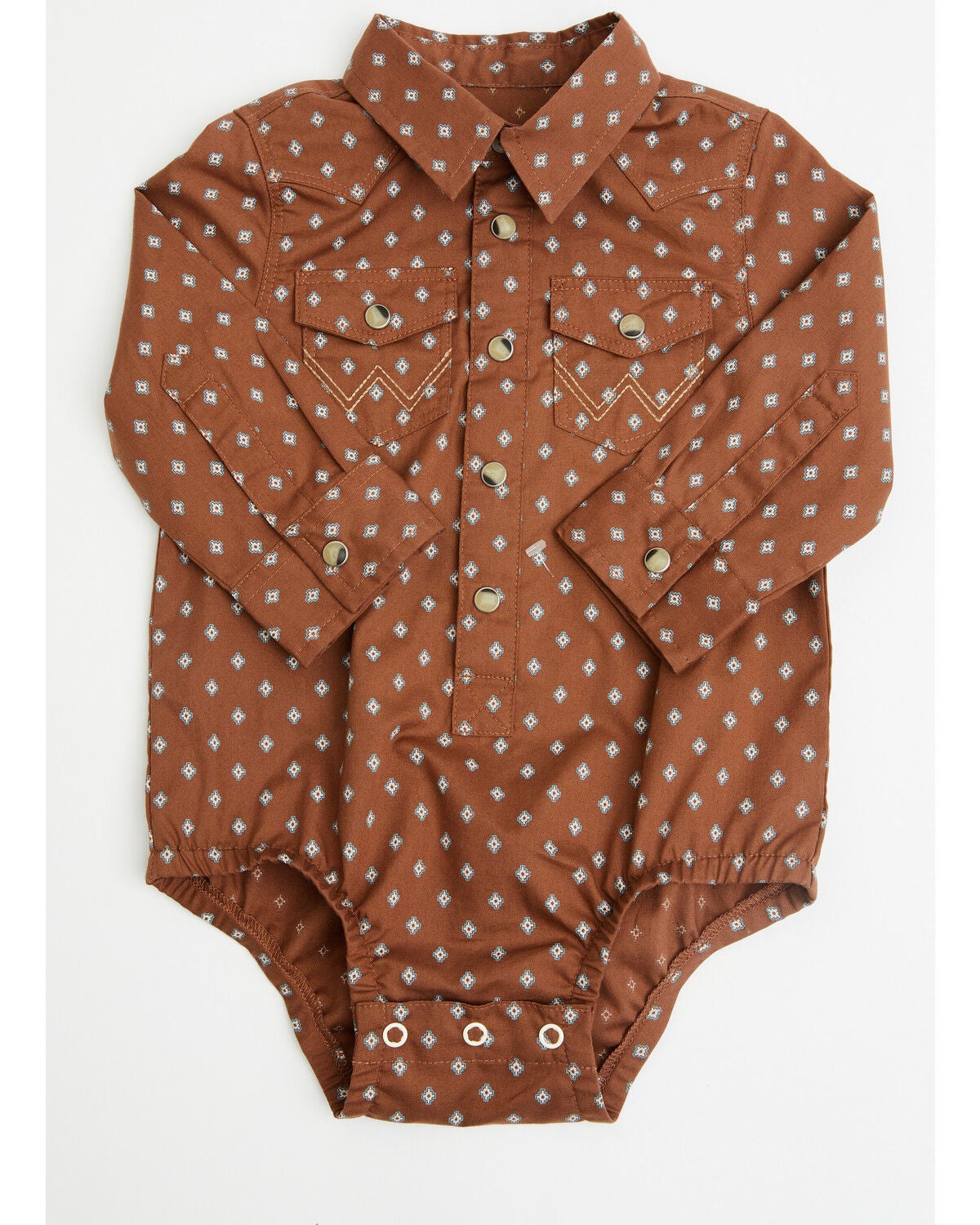 Image #1 - Wrangler Infant Boys' Boot Barn Exclusive Geo Print Long Sleeve Snap Onesie, Brown, hi-res
