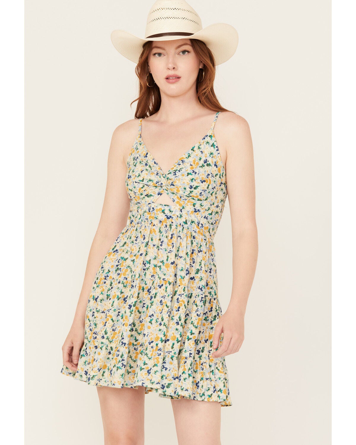 Angie Women's Floral Print Knot Front Mini Dress, Multi, hi-res