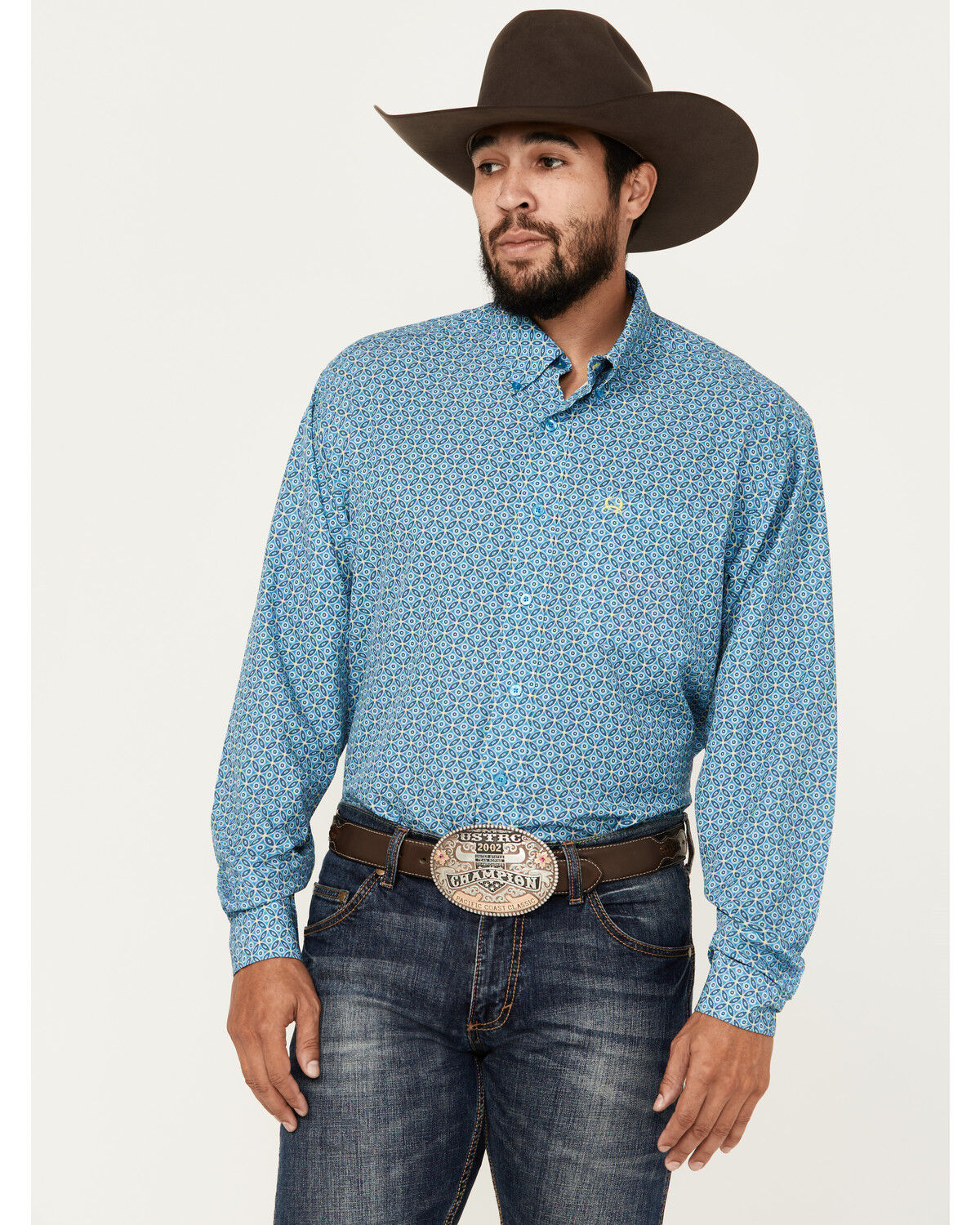 Image #1 - Cinch Men's ARENAFLEX® Geo Print Long Sleeve Button-Down Western Shirt, Blue, hi-res