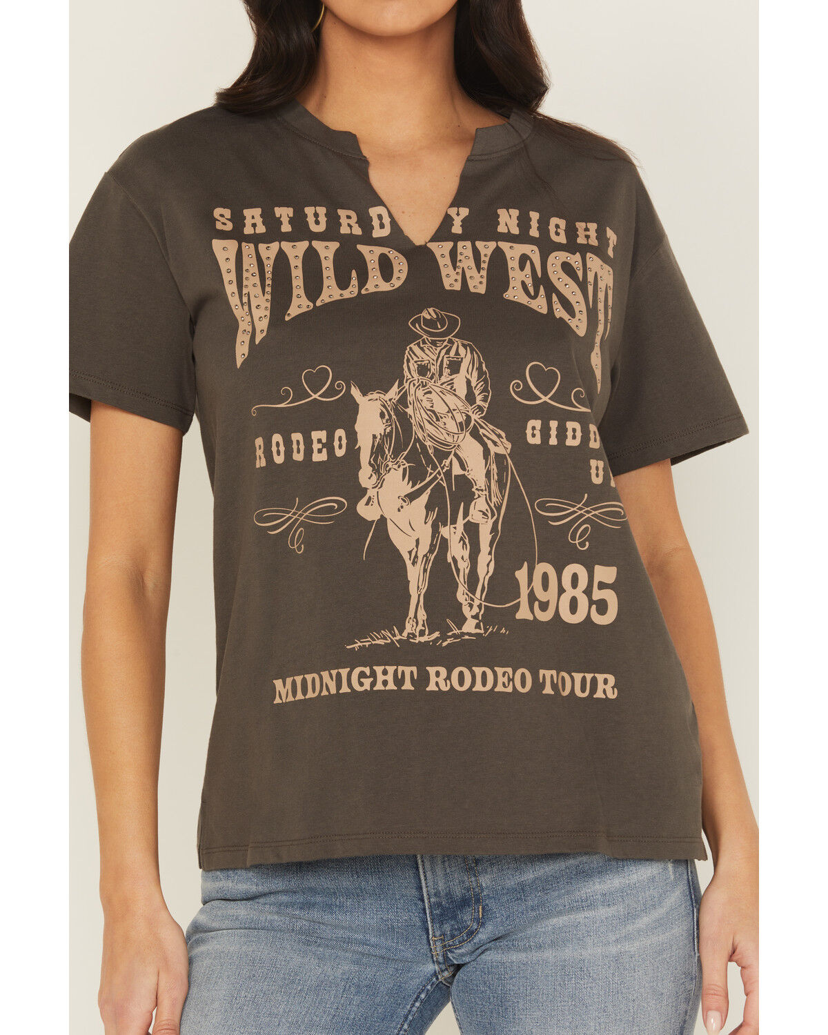 Image #3 - Blended Women's Wild West Studded Short Sleeve Graphic Tee, Grey, hi-res