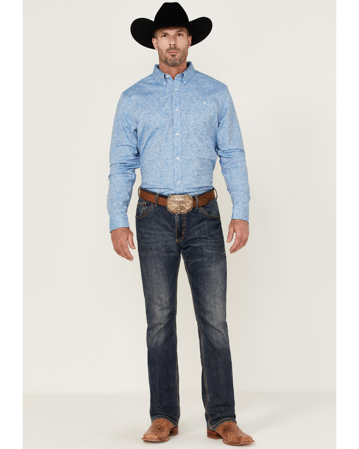 Image #2 - RANK 45® Men's Floater Paisley Print Long Sleeve Button-Down Western Shirt, Blue, hi-res