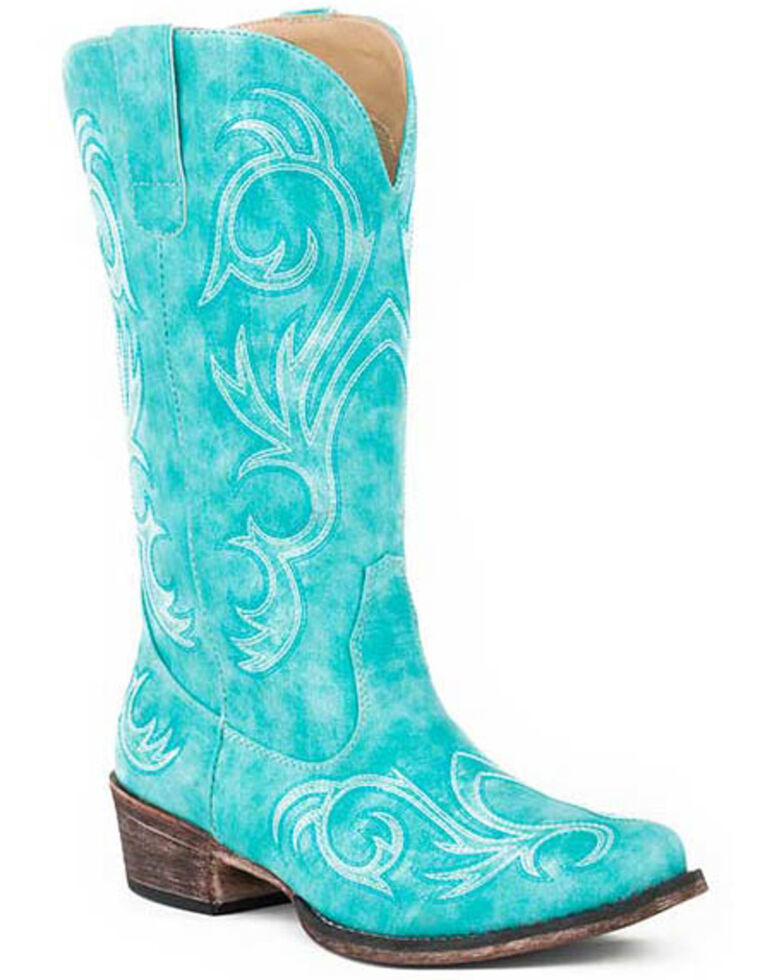 Roper Women's All Over Embroidery Western Boots - Snip Toe, Blue, hi-res