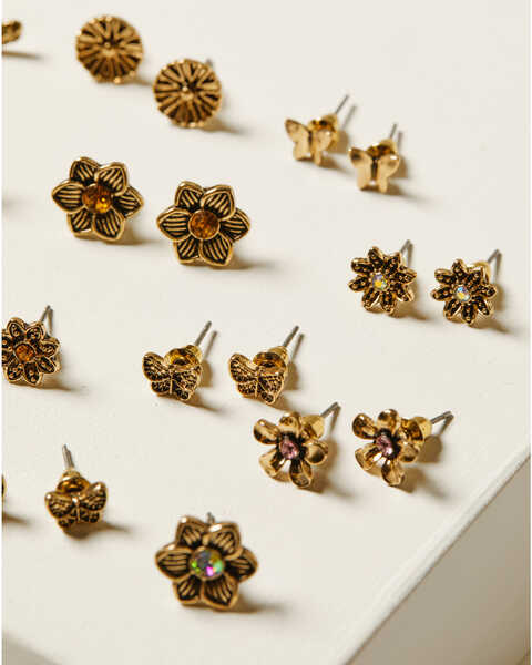 Image #4 - Shyanne Women's Gold Multi-pack Stud Earrings - 13 Piece, Silver, hi-res