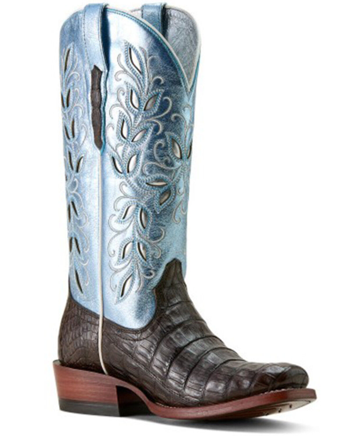 Image #1 - Ariat Women's Futurity Silk Exotic Caiman Western Boots - Square Toe, Blue, hi-res