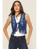 Image #1 - Shyanne Women's Embroidered Faux Suede Cropped Vest, Navy, hi-res