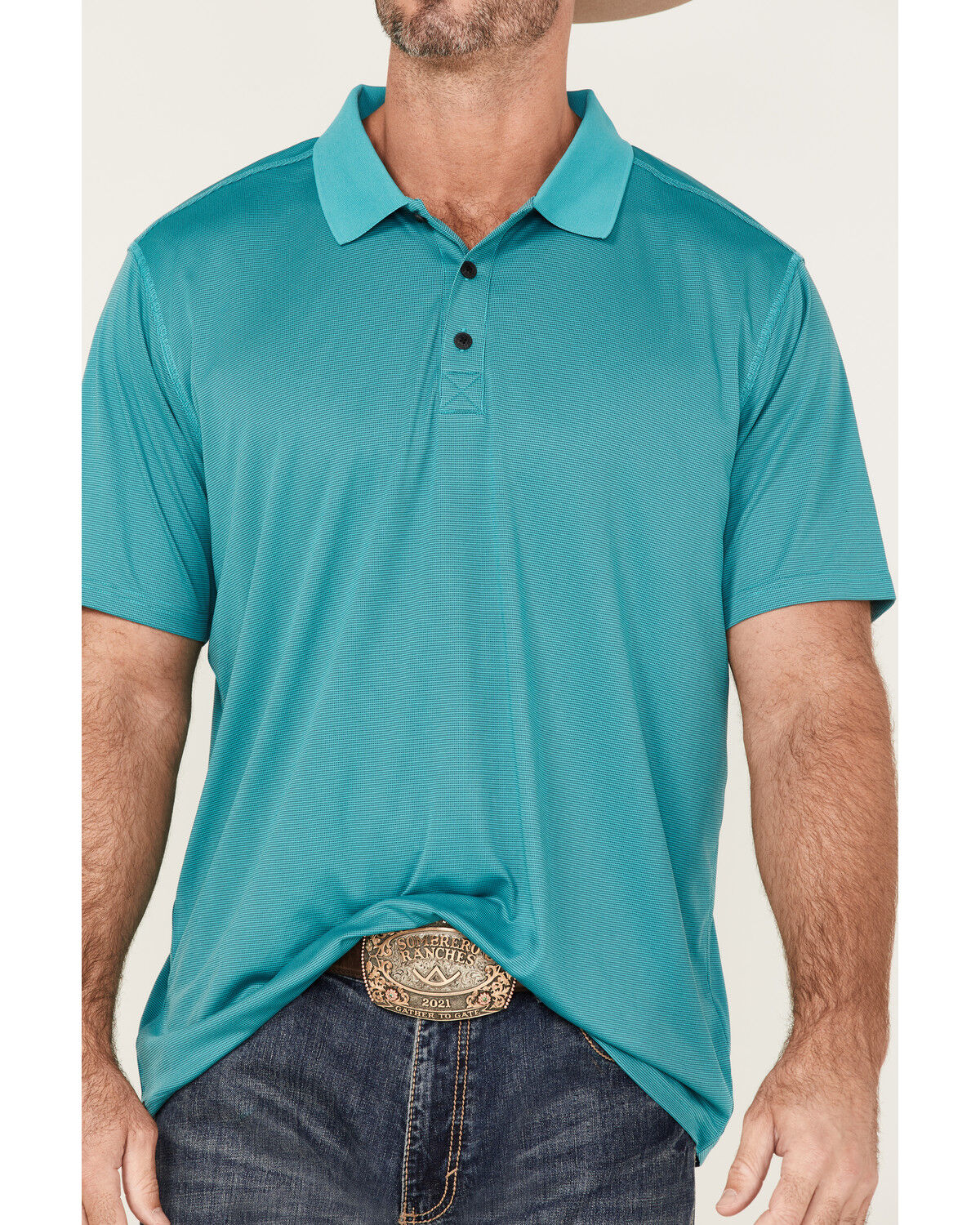 Image #3 - RANK 45® Men's Spinner Solid Short Sleeve Polo Shirt, Teal, hi-res