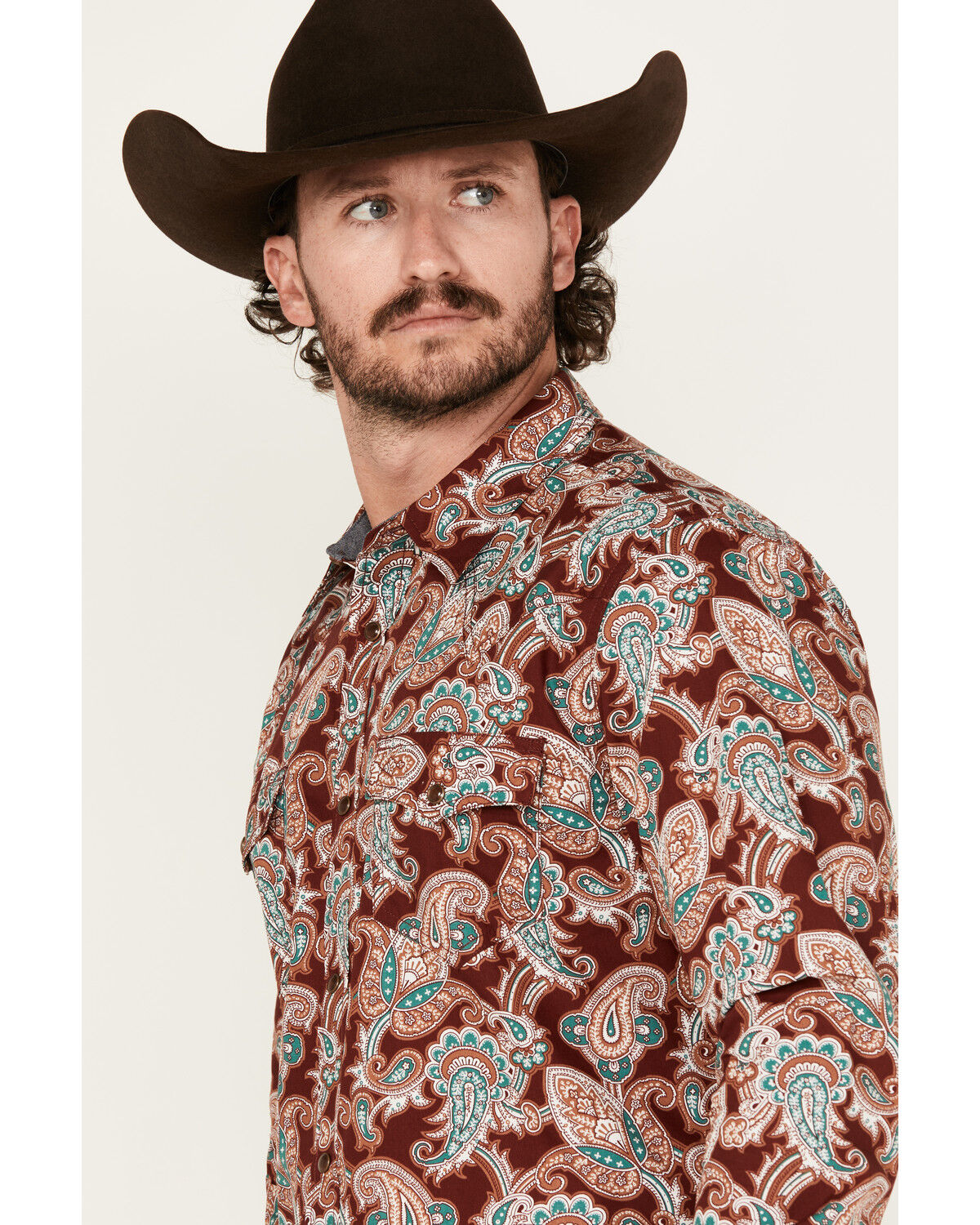 Image #2 - Cody James Men's Noah Paisley Print Long Sleeve Snap Western Shirt, Burgundy, hi-res