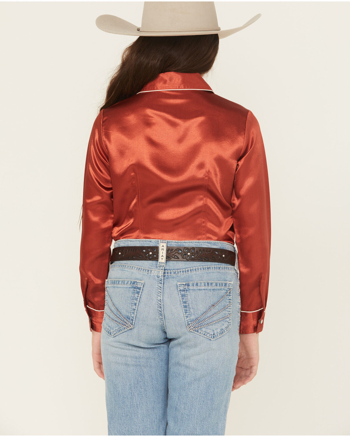 Image #4 - Cruel Girl Girls' Satin Long Sleeve Snap Western Shirt, Red, hi-res