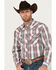 Image #3 - Cowboy Hardware Men's Hombre Plaid Print Long Sleeve Pearl Snap Western Shirt, Grey, hi-res