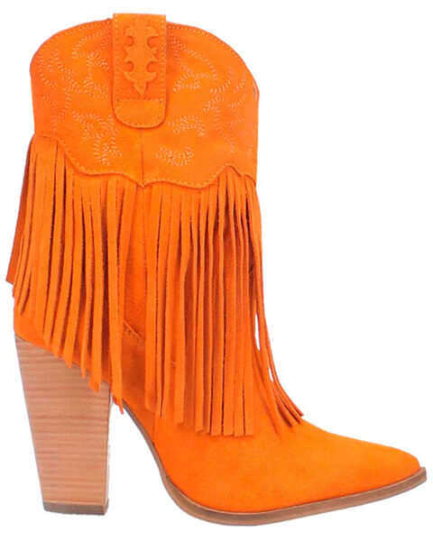 Image #2 - Dingo Women's Crazy Train Leather Booties - Pointed Toe , Orange, hi-res