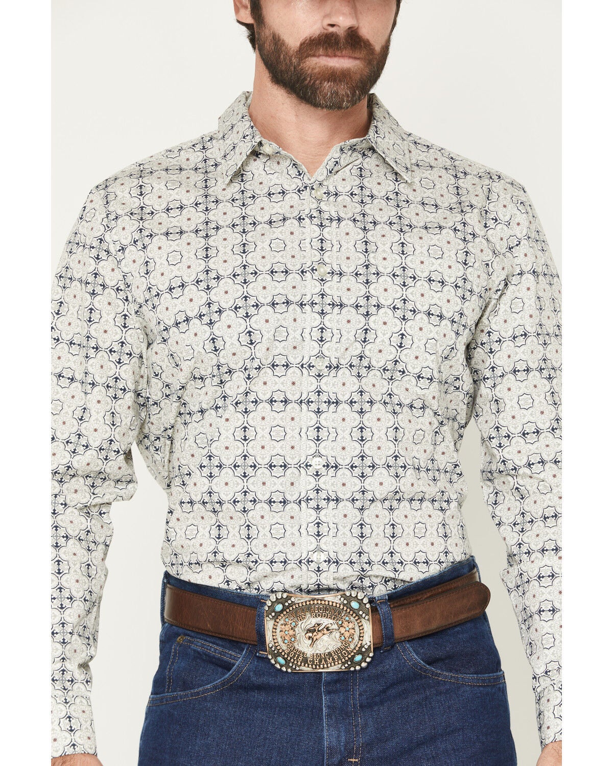 Image #3 - Gibson Trading Co Men's Initiate Medallion Print Long Sleeve Button-Down Western Shirt - Big, White, hi-res