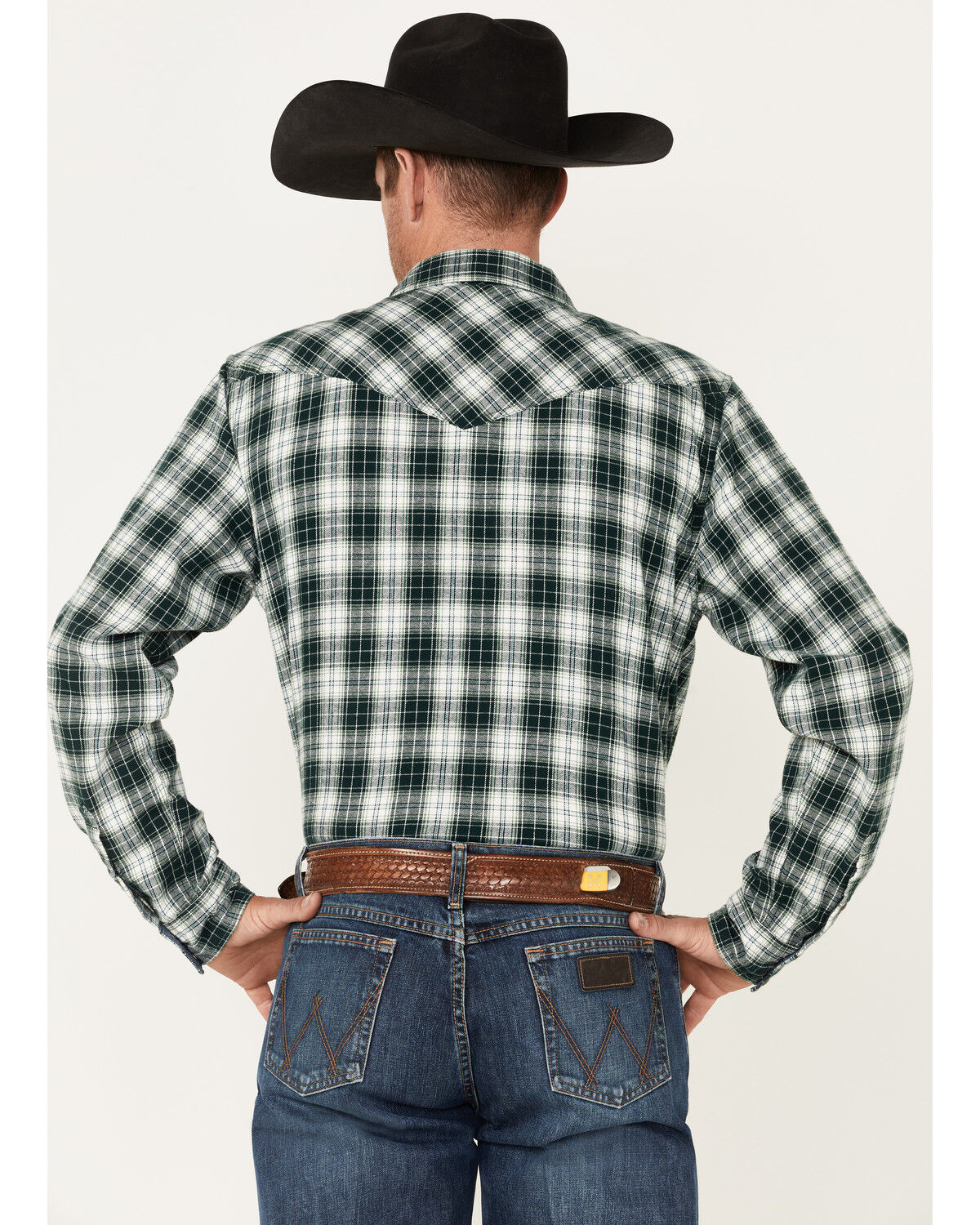 Image #4 - Cody James Men's Weeping Willow Medium Plaid Western Snap Flannel Shirt, Green, hi-res