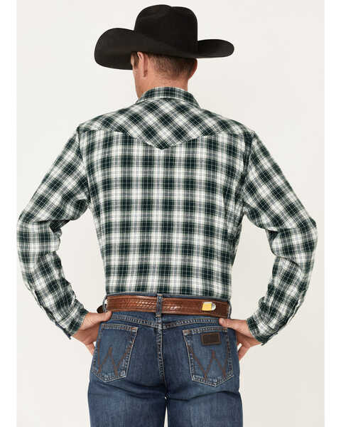 Image #4 - Cody James Men's Weeping Willow Medium Plaid Western Snap Flannel Shirt, Green, hi-res