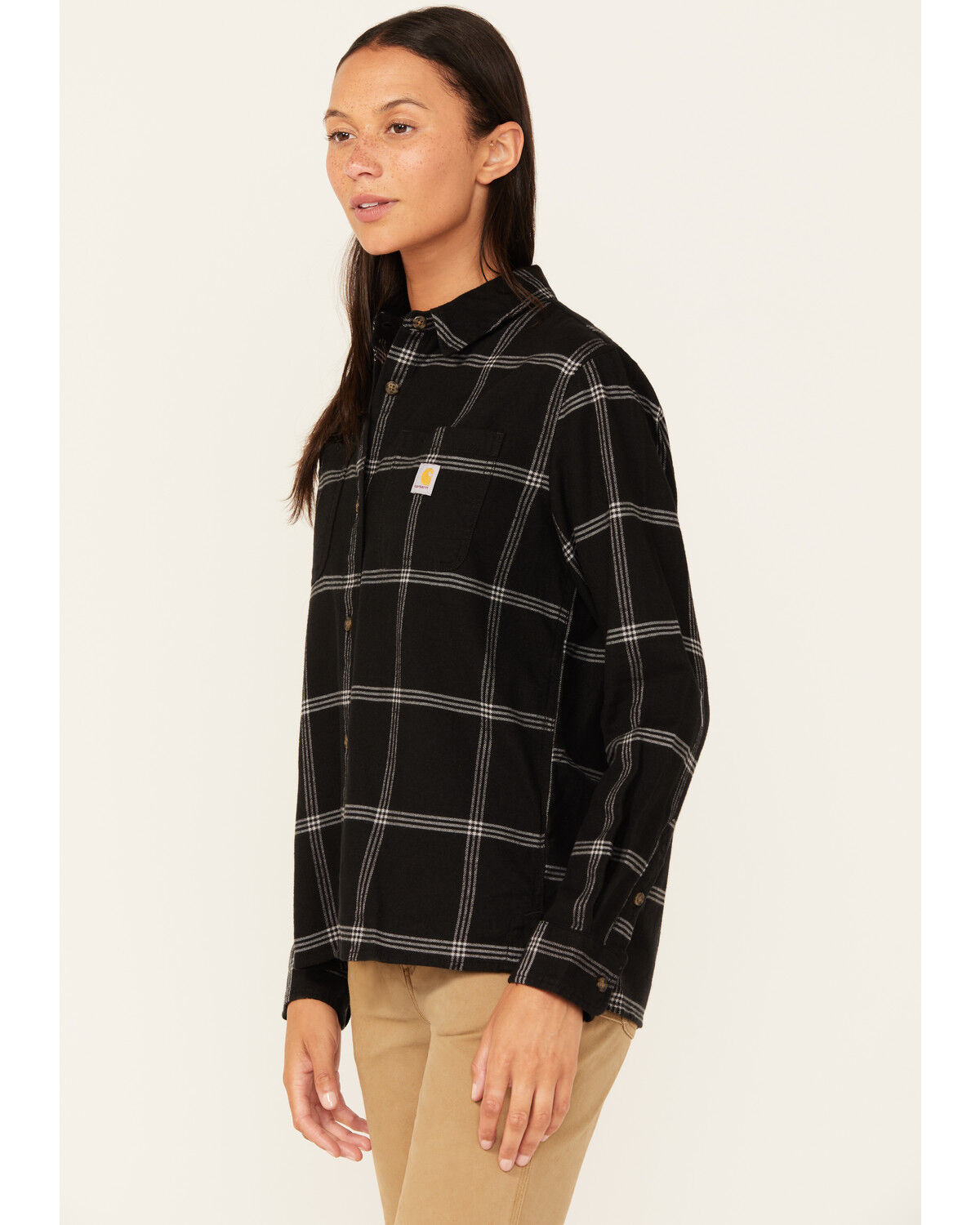 Image #2 - Carhartt Women's Rugged Flex Loose Fit Midweight Long Sleeve Flannel Shirt, Black, hi-res
