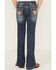 Image #2 - Grace In LA Girls' Floral Steerhead Embroidered Dark Wash Bootcut Stretch Denim Jeans, Medium Wash, hi-res