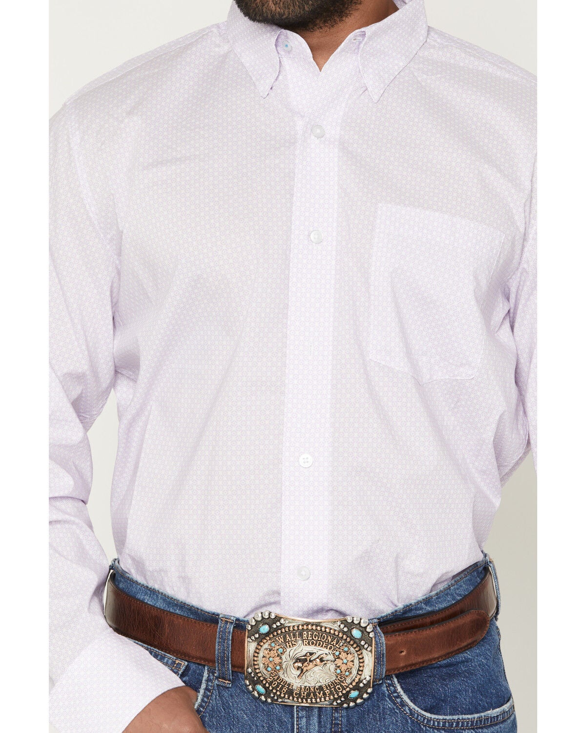 Image #3 - Wrangler X Cody Johnson Men's Geo Print Long Sleeve Button-Down Western Shirt, Light Purple, hi-res