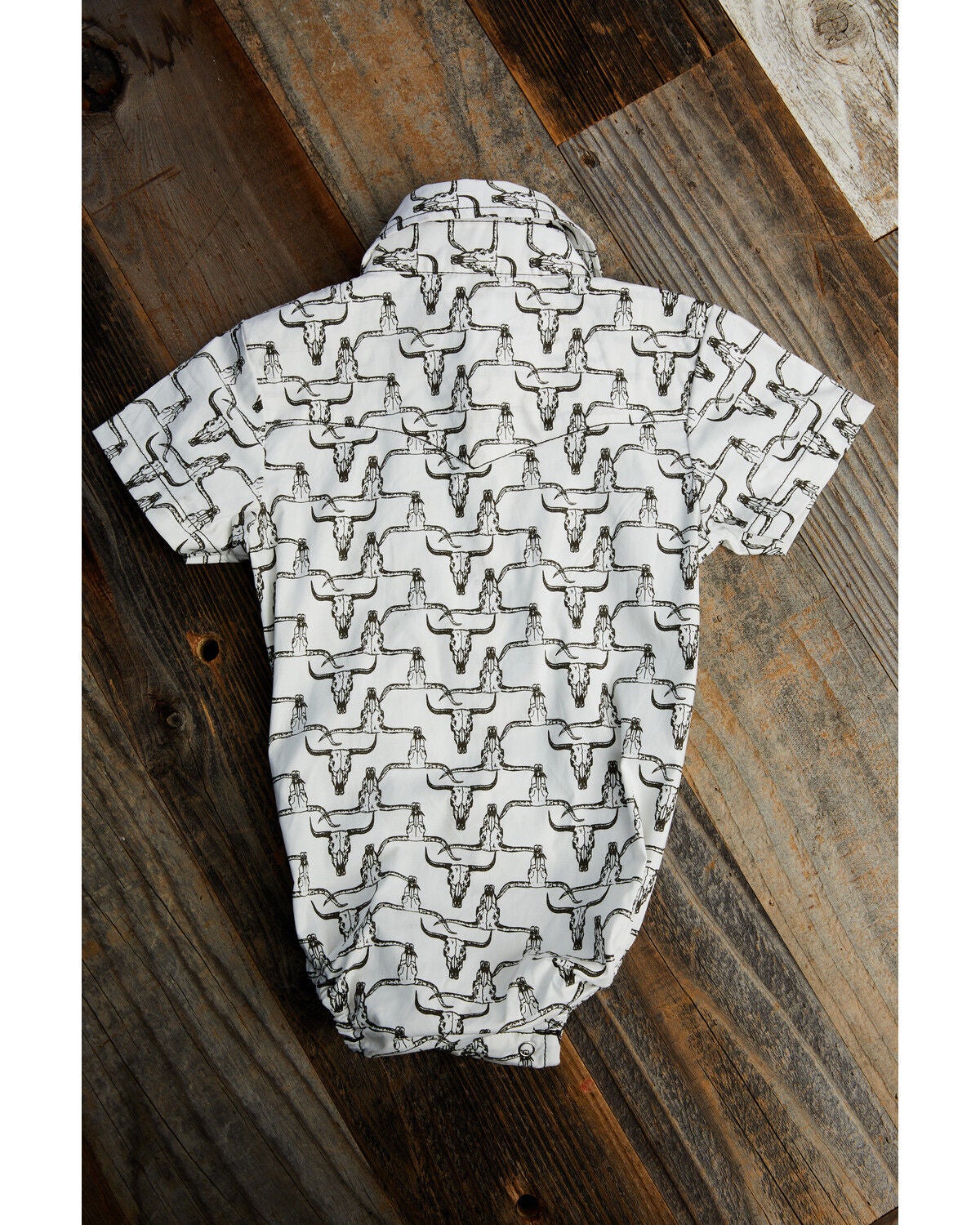 Image #3 - Cowboy Hardware Infant Boys' Cow Skull Print Short Snap Onesie, White, hi-res