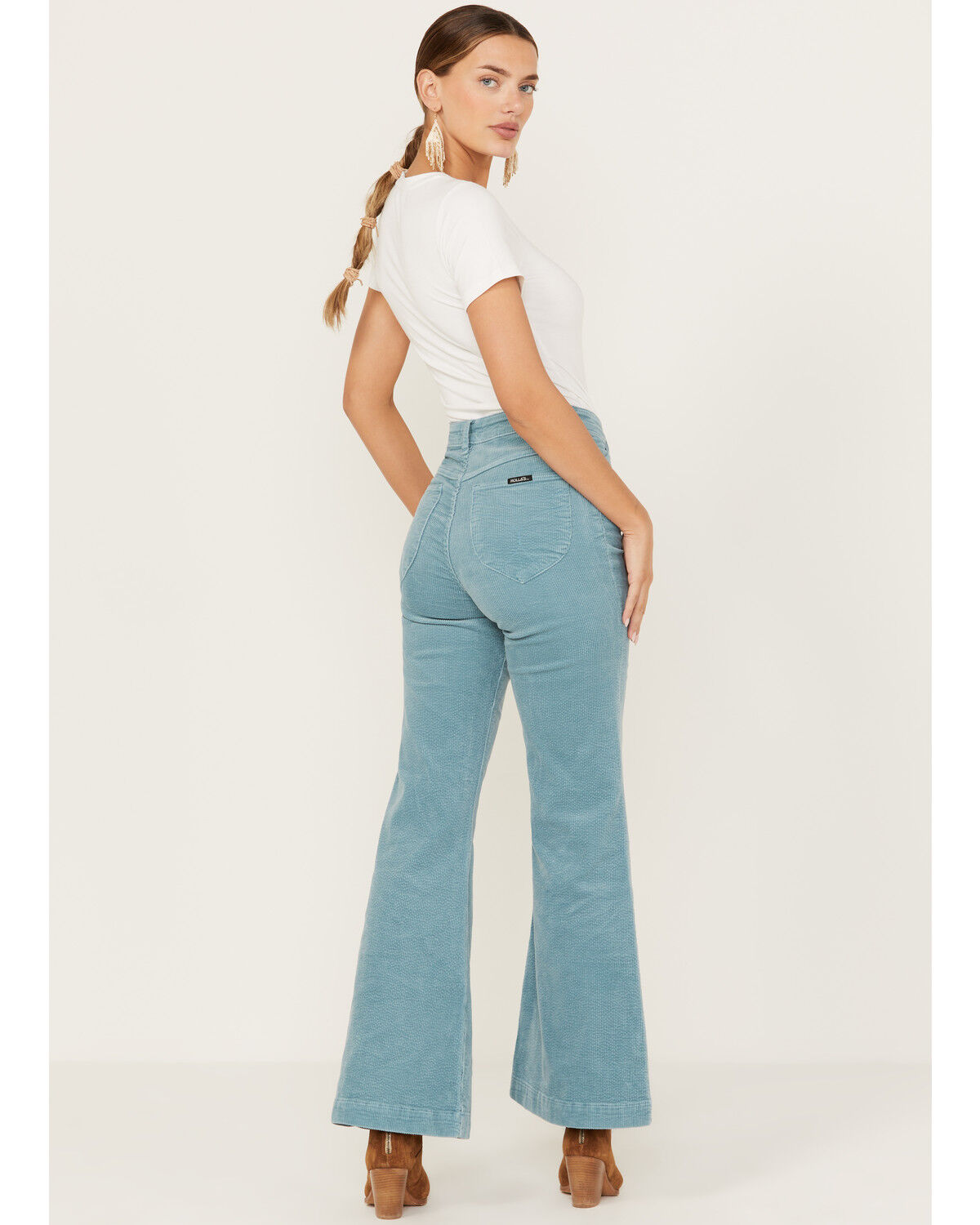 Image #3 - Rolla's Women's Boot Barn Exclusive Eastcoast Corduroy Flare Jeans, Teal, hi-res
