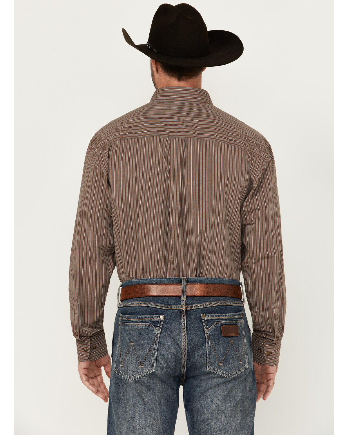 Image #4 - George Strait by Wrangler Men's Striped Print Long Sleeve Button-Down Stretch Western Shirt, Dark Brown, hi-res