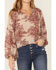 Revel Women's Floral Long Sleeve Peasant Top, Burgundy, hi-res