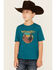 Image #1 - Wrangler Boys' Logo Desert Short Sleeve Graphic T-Shirt, Teal, hi-res