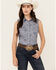 Image #1 - Rough Stock by Panhandle Women's Palm Tree Sleeveless Pearl Snap Western Shirt, Blue, hi-res