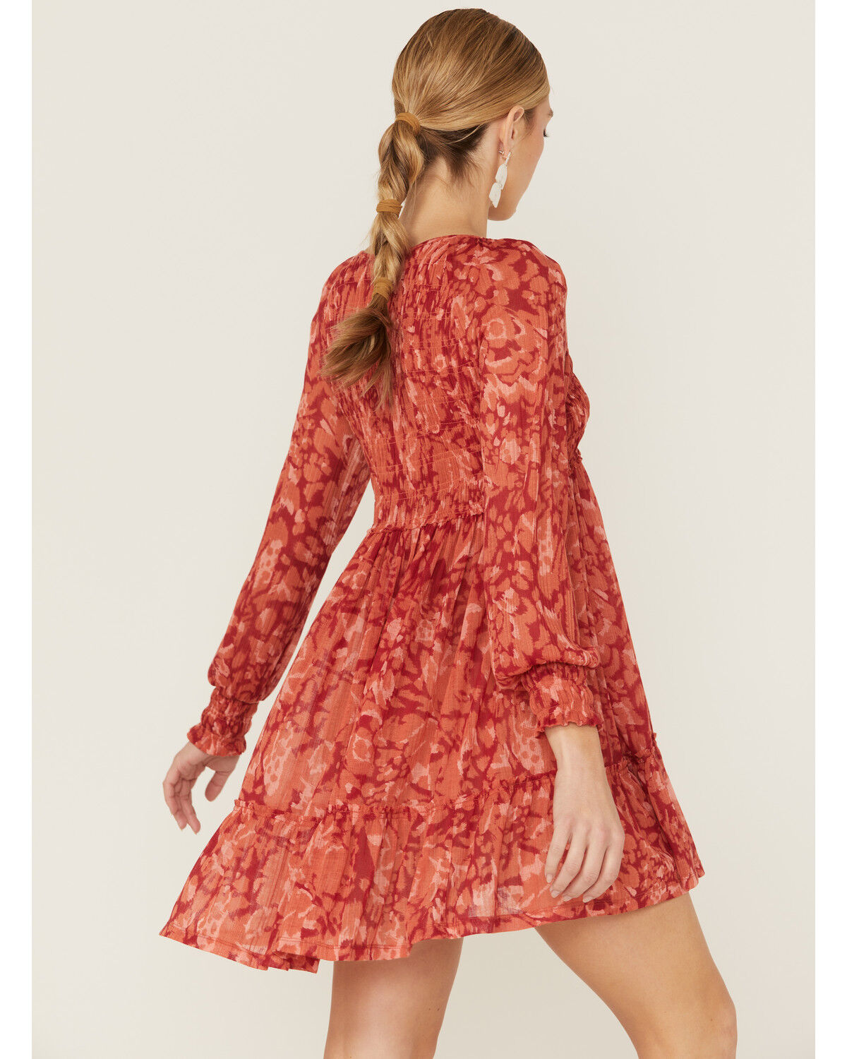 Image #3 - Beyond The Radar Women's Red Long Sleeve Knit Mini Dress, Red, hi-res