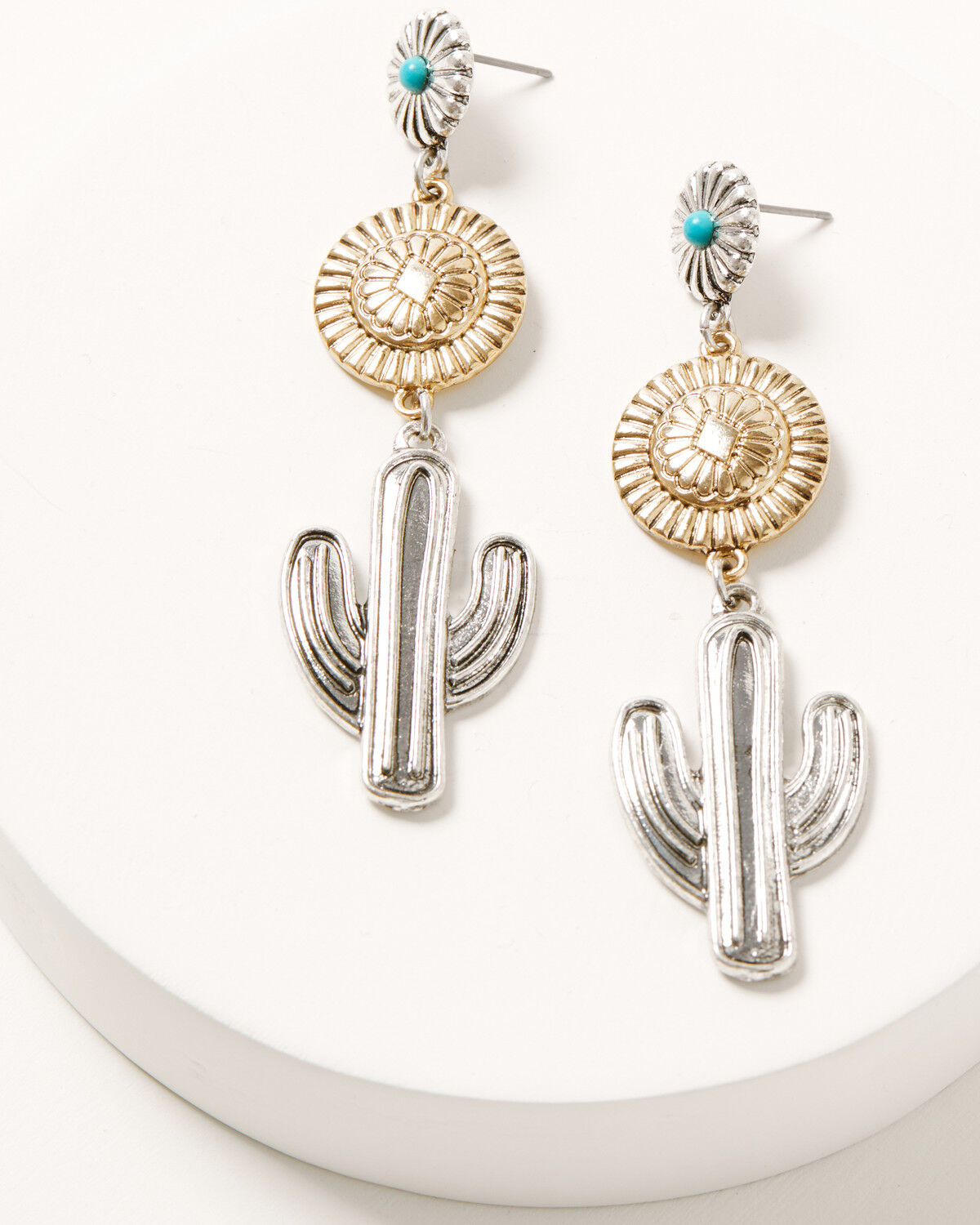 Image #1 - Shyanne Women's Two Tone Cactus Statement Earrings, Silver, hi-res