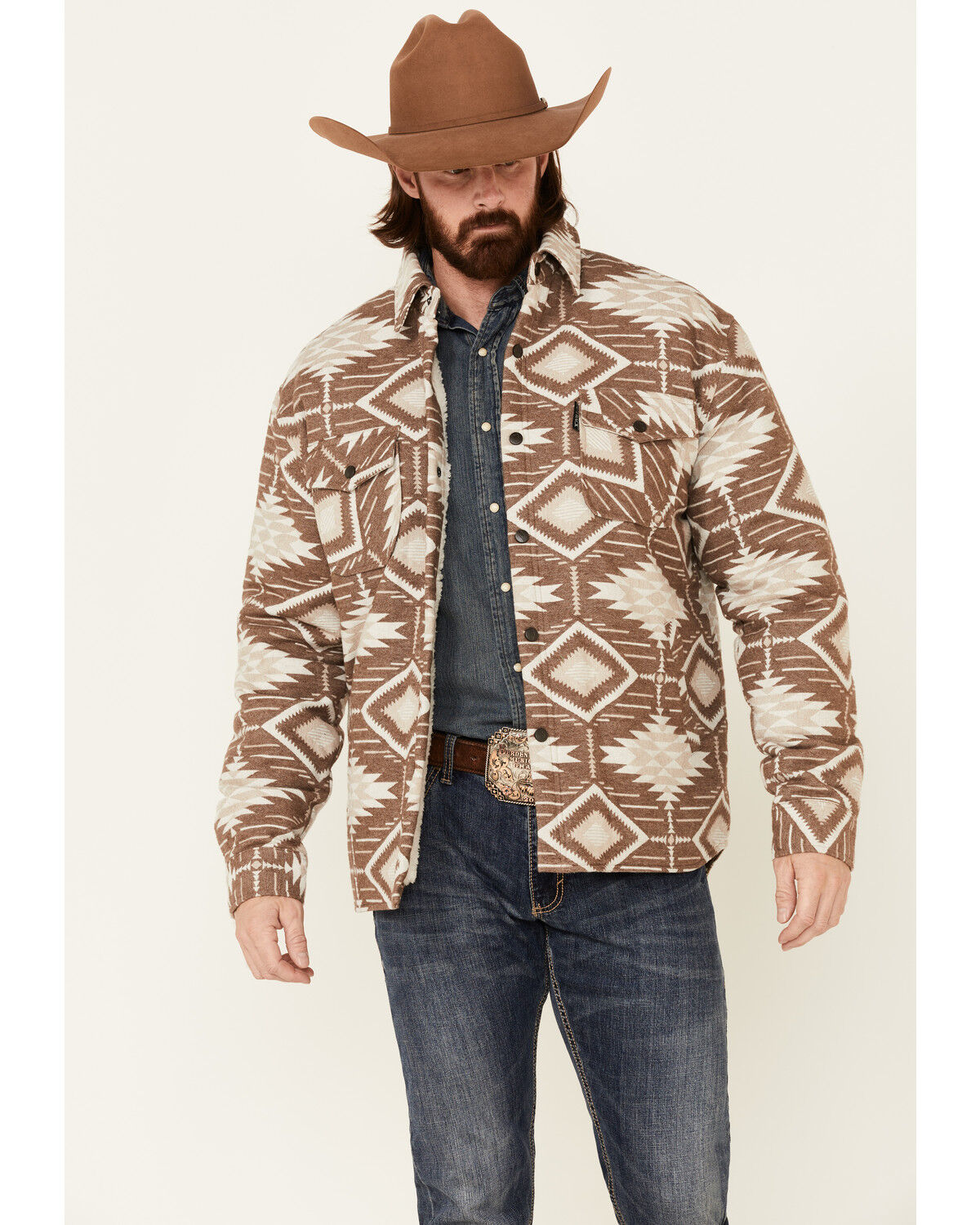 Image #1 - Outback Trading Co. Brown Ronan Southwestern Print Snap-Front Jacket, Brown, hi-res