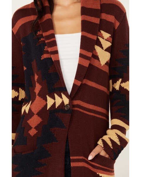 Image #3 - Pendleton Women's Print Graphic Sweater Coat , Maroon, hi-res