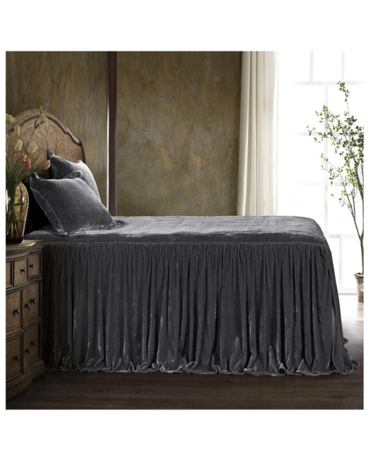 HiEnd Accents Slate Stella Faux Silk & Velvet King 3-Piece Bedspread Set, Slate, hi-res