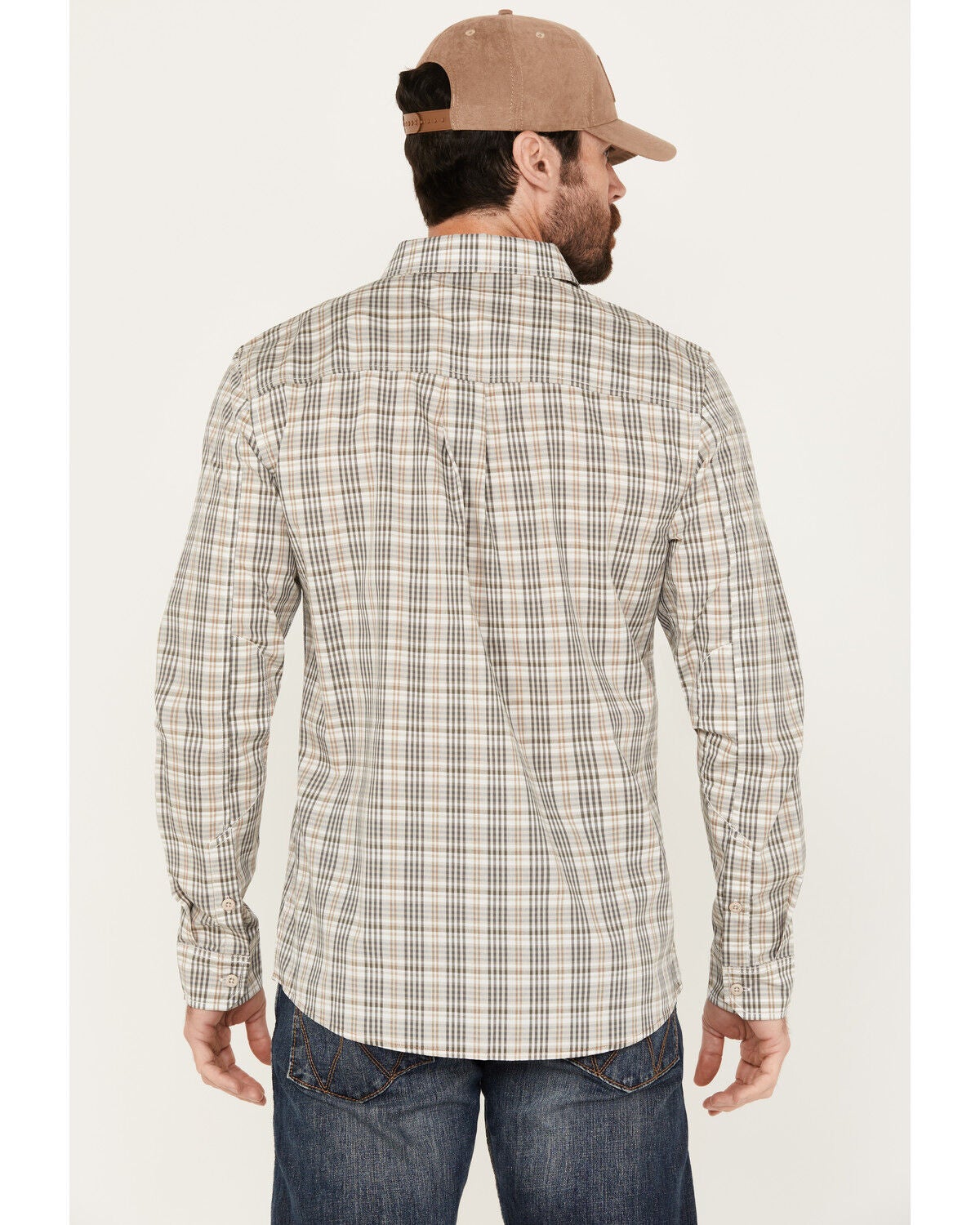Image #4 - Brothers and Sons Men's Bexar Plaid Print Long Sleeve Button Down Western Shirt, Tan, hi-res