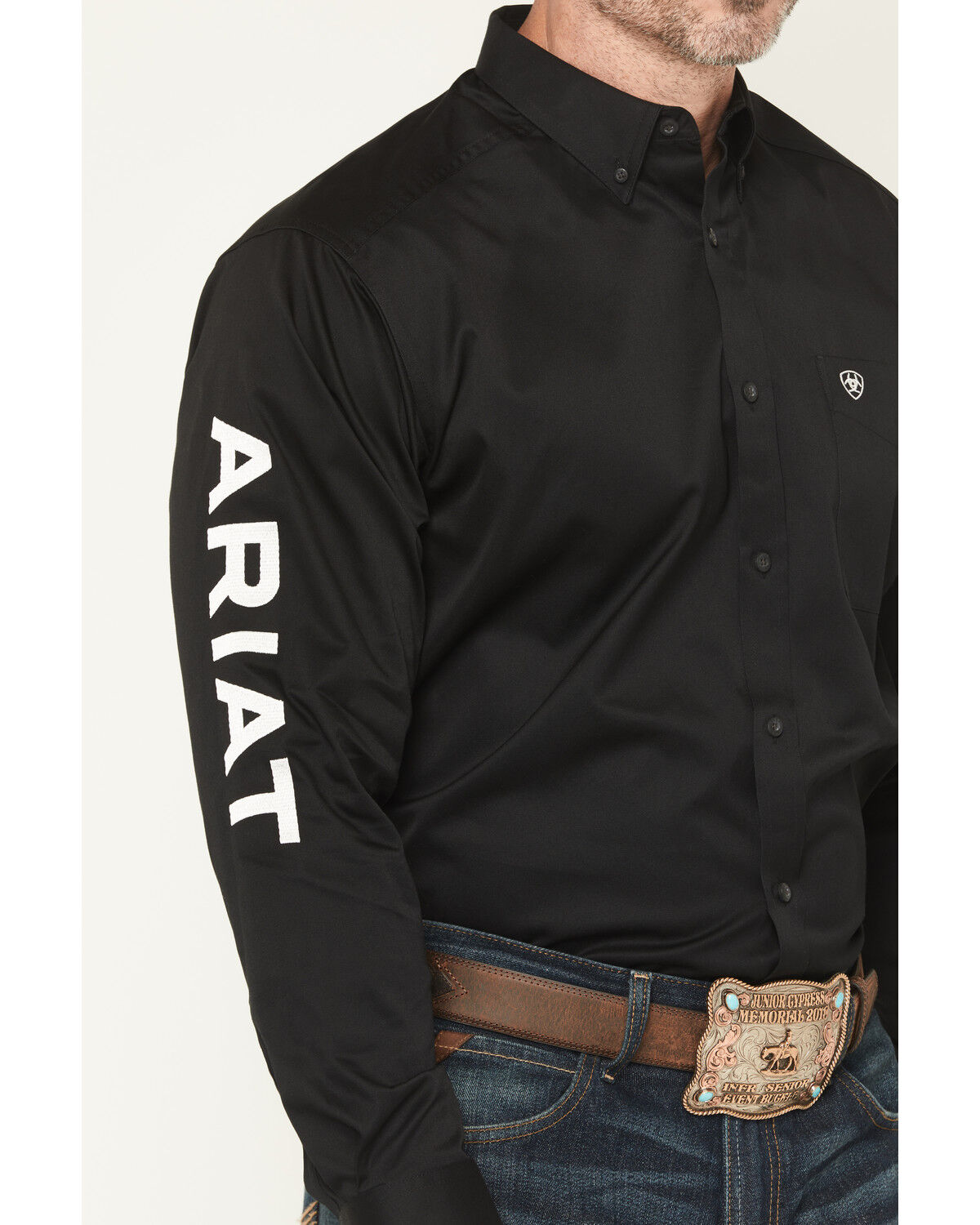 Image #3 - Ariat Men's Long Sleeve Logo Long Sleeve Western Shirt, Black, hi-res