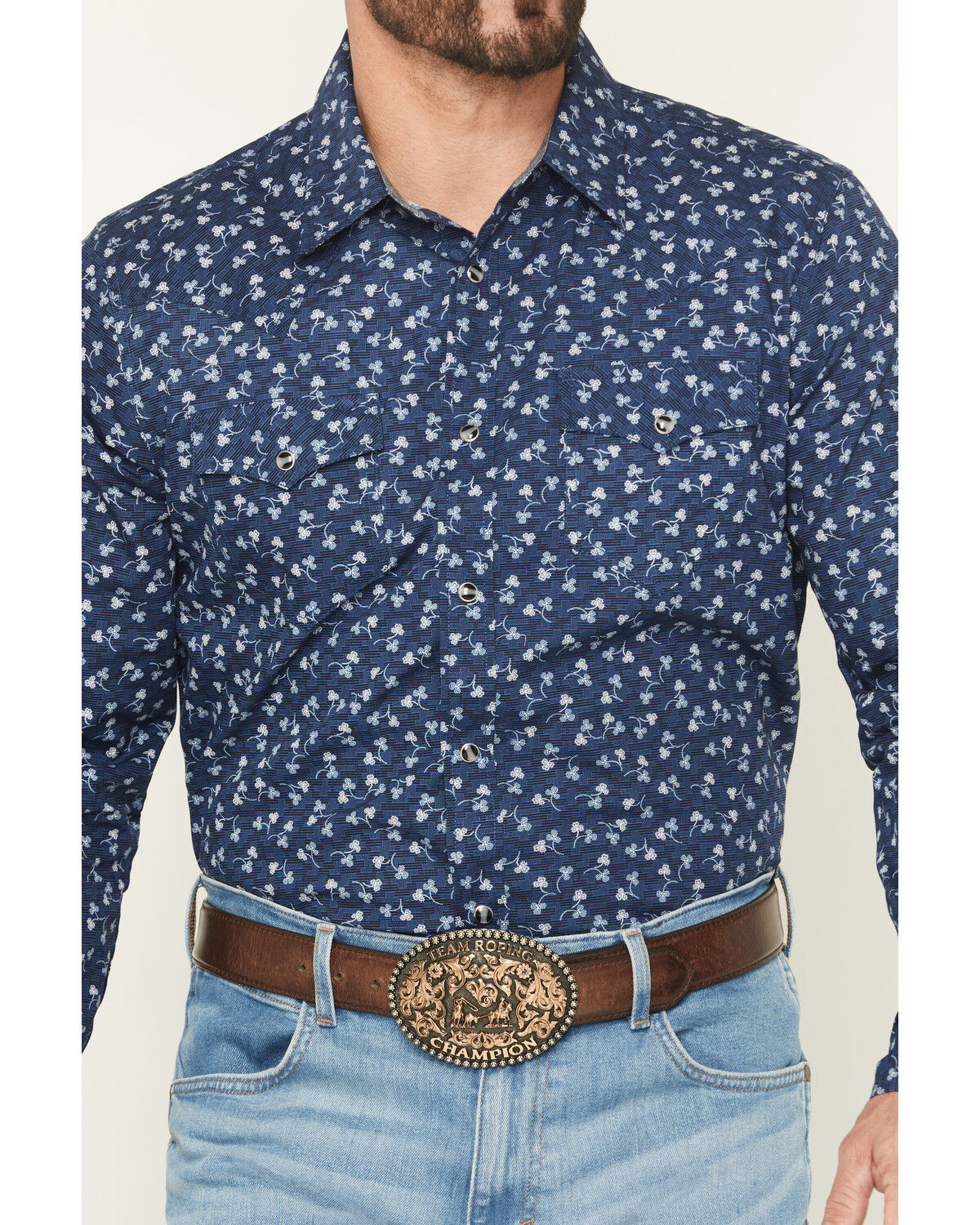 Image #3 - Cody James Men's Tidal Wave Micro Floral Print Long Sleeve Snap Western Shirt, Navy, hi-res