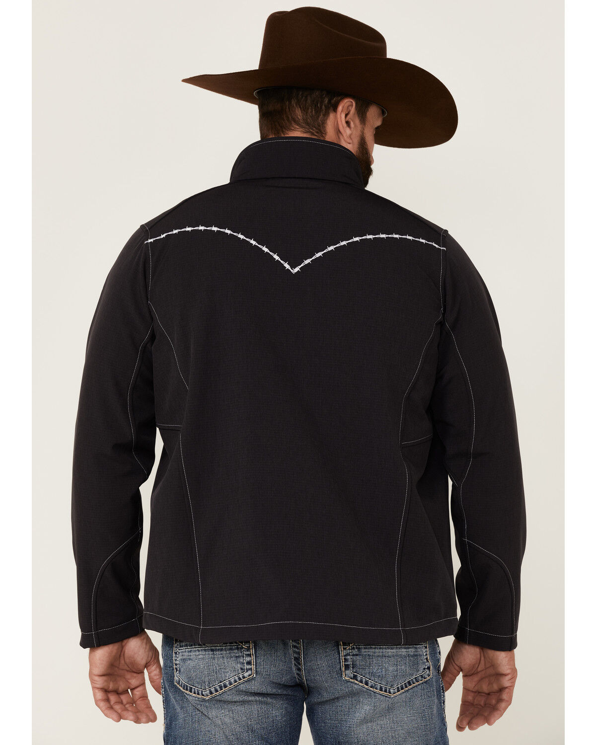 Image #4 - Cowboy Hardware Men's Barbwire Stitched Zip-Front Poly Shell Jacket , , hi-res