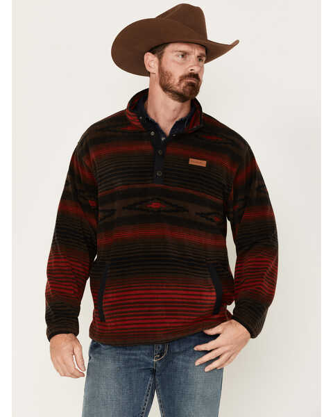 Cinch Men's Stripe 1/4 Snap Fleece Pullover, Red, hi-res