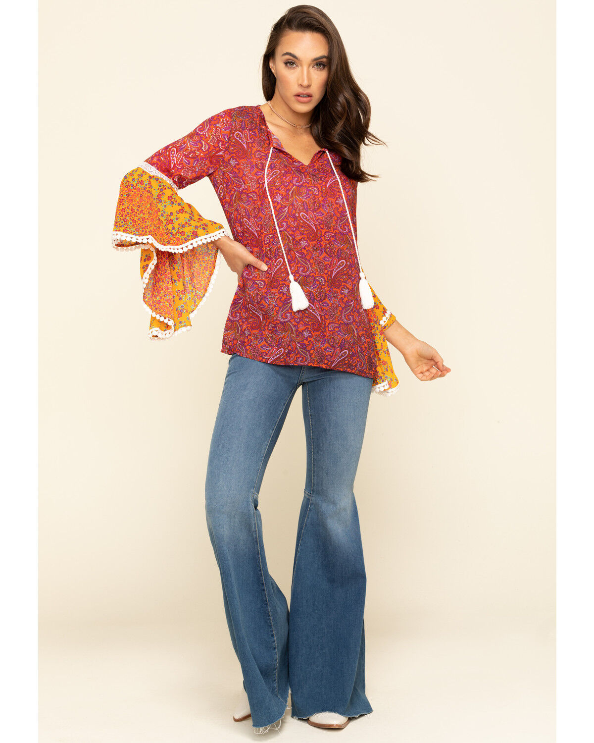dark pink top with jeans