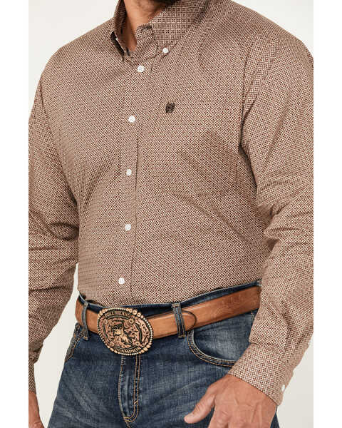 Image #3 - Cinch Men's Geo Print Long Sleeve Button-Down Stretch Western Shirt, Lt Brown, hi-res
