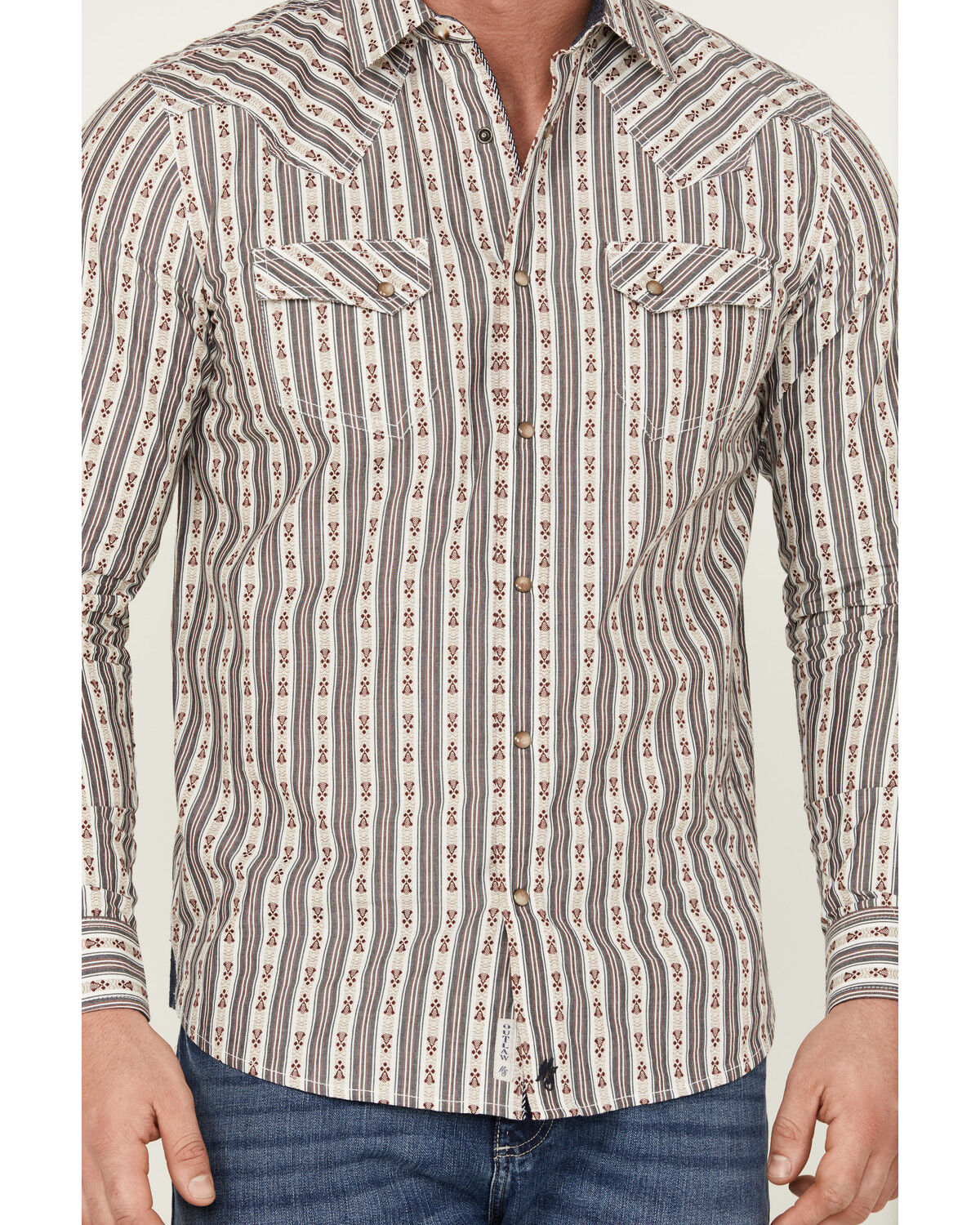 Image #3 - Moonshine Spirit Men's Southern Boy Striped Long Sleeve Pearl Snap Western Shirt, Cream, hi-res
