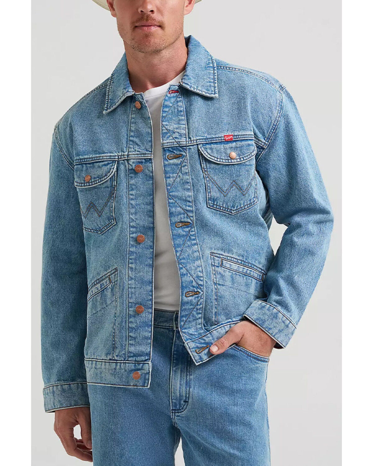 Image #2 - Wrangler X Coors Banquet Men's Embroidery Denim Jacket, Medium Wash, hi-res