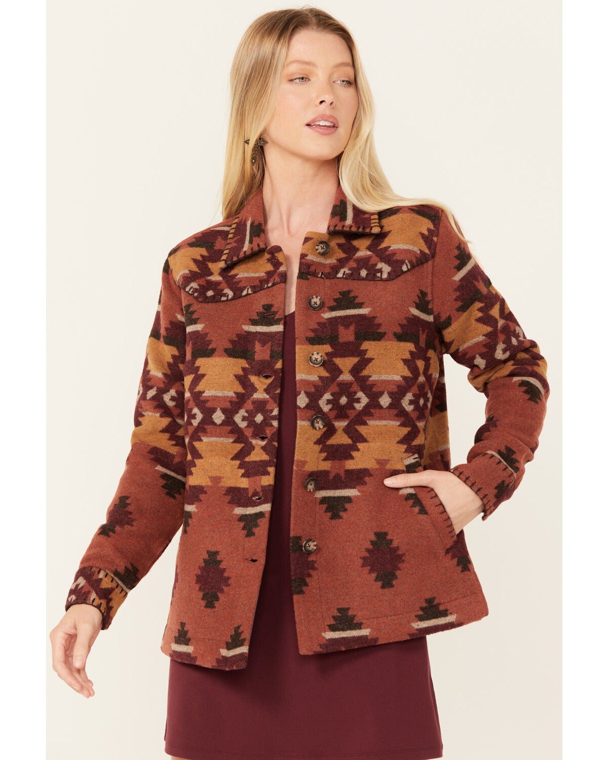 Idyllwind Women's Lane Southwestern Print Shacket, Pecan, hi-res